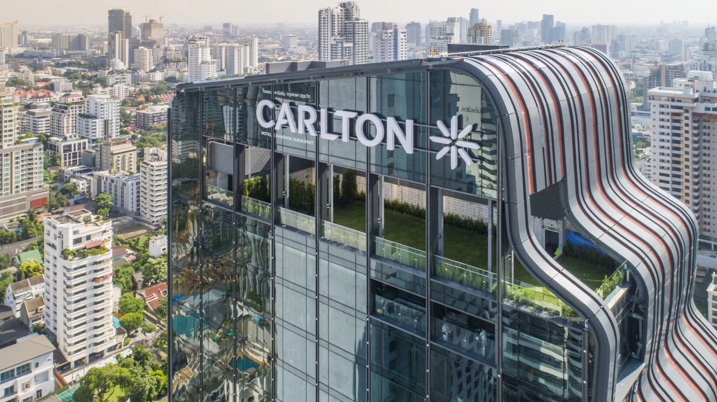 Carlton Hotel Bangkok — curtain wall, glass balustrade and perforated aluminium cladding